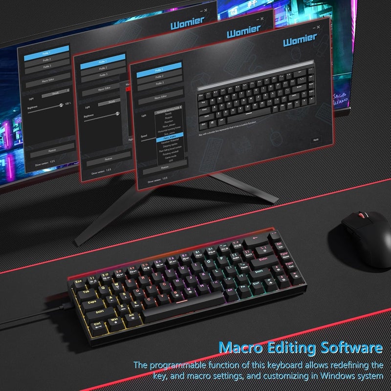 Womier 60% Keyboard Gaming with Light Box, Wired Mechanical Keyboard with MCA Keycaps, OEM Profile, Programable, 64 Keys Hot Swap RGB Cream Custom Key Board for PC Computer Win/MAC (WK68 PRO-Black) - Image 4